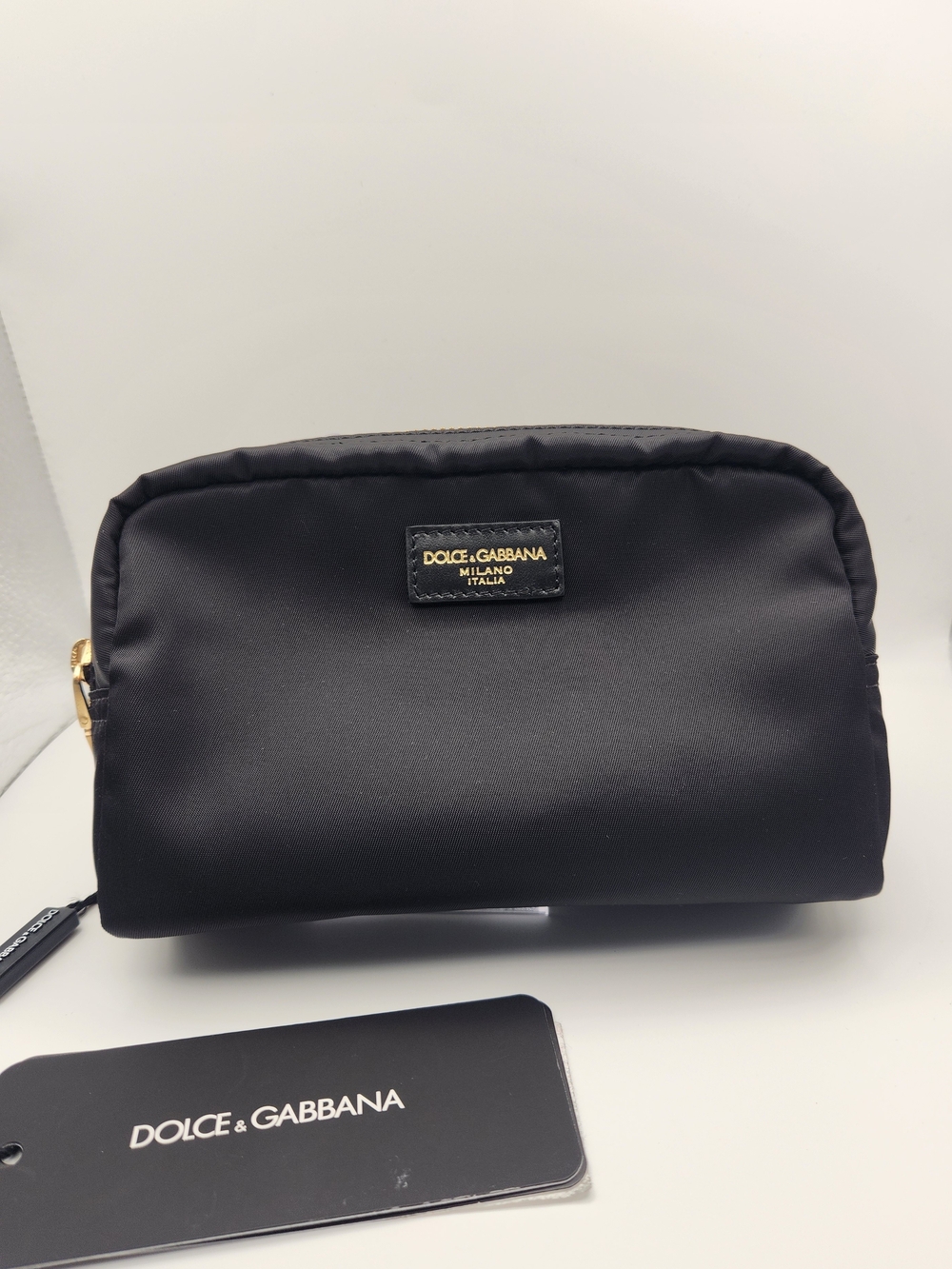 Dolce & Gabbana Black Nylon Cosmetic Pouch with Gold Logo